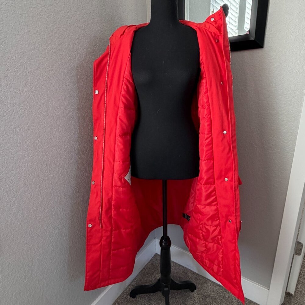 NWT HUNTER Red Chasseur Belted Insulated Hooded Long Trench Coat Small - Picture 7 of 16